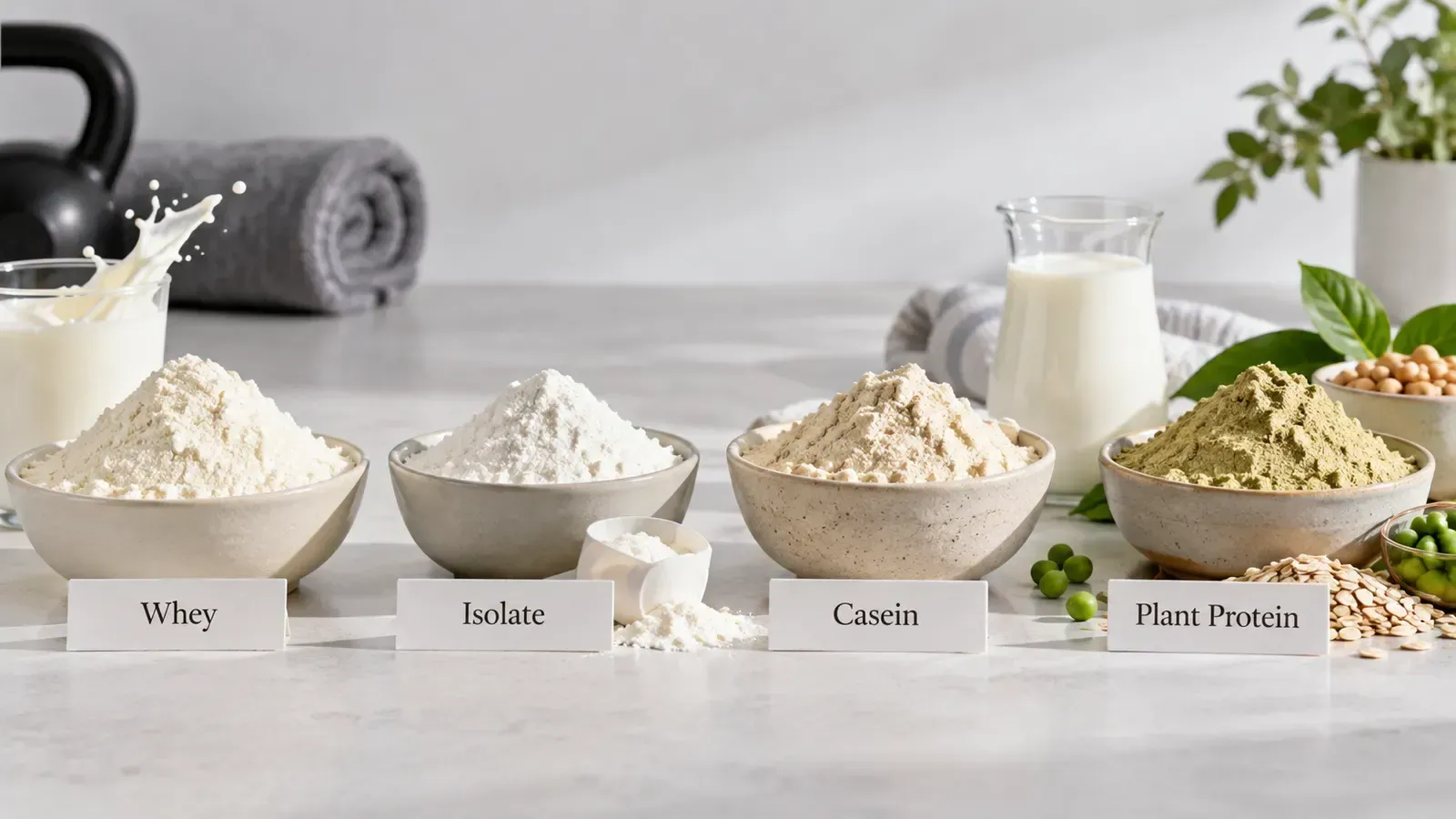 Tipos de proteína en polvo: whey, isolate, caseína y vegetal